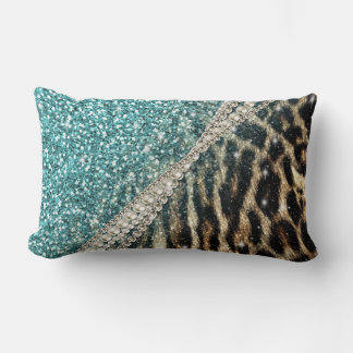 Almofada Lombar Glitter Azul de Impressão de Leopardo Menino
