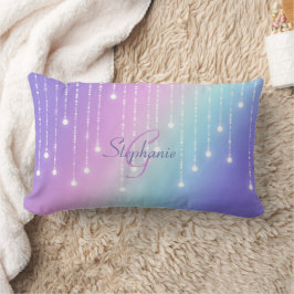 Almofada Lombar Glitter Celestial Arco-Íris Coloca Nome Personaliz