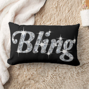 Almofada Lombar Glitz e Glam Faux Diamond 'Bling' Design Black
