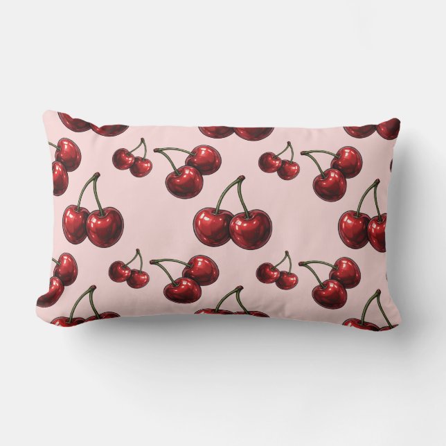 Almofada Lombar Glossy Red Cherries - Glama Retro Rosa Rosa (Frente)
