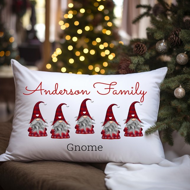 Almofada Lombar Gnomo de Natal Personalizado com Xadrez Rústico Fo (Criador carregado)