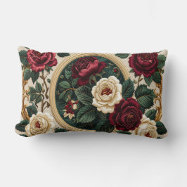 Almofada Lombar Golden Frame Roses Pillow - Elegant Burgundy Cream