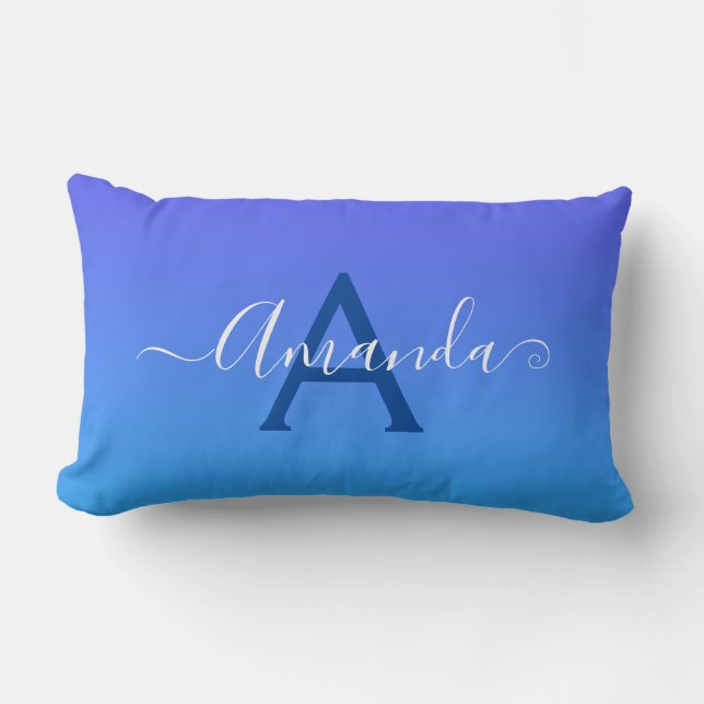 Almofada Lombar Gradient Blue elegant Monograma e nome (Frente)