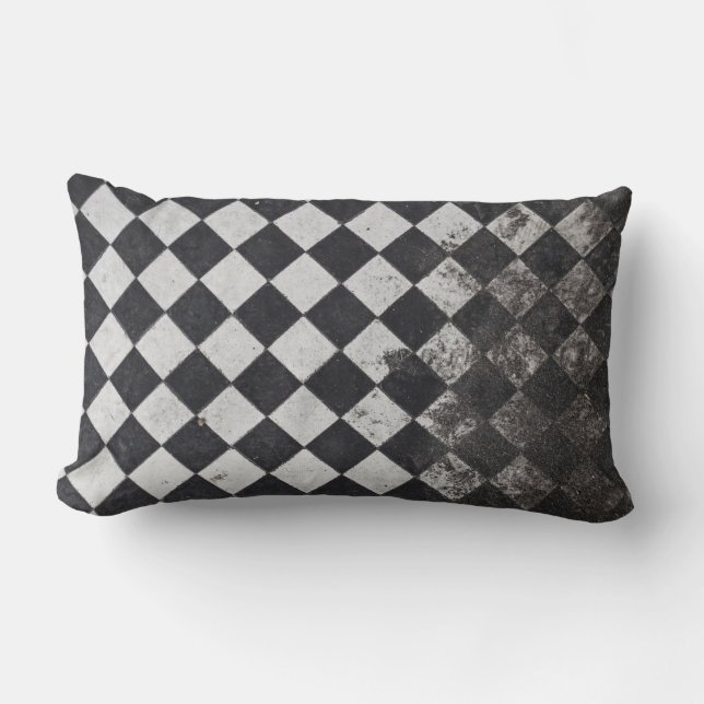 Almofada Lombar Gráfico de harlequim preto e branco (Frente)