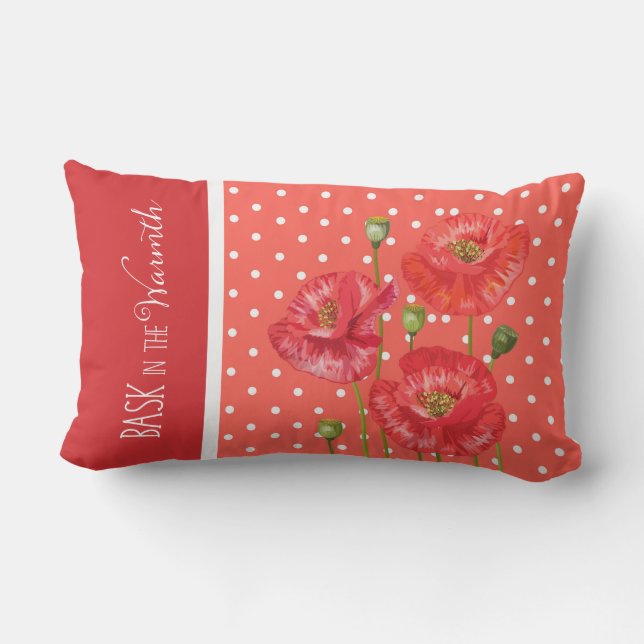 Almofada Lombar Grandes Impressões de Bolinhas em Pêssego e Vermel (Verso)