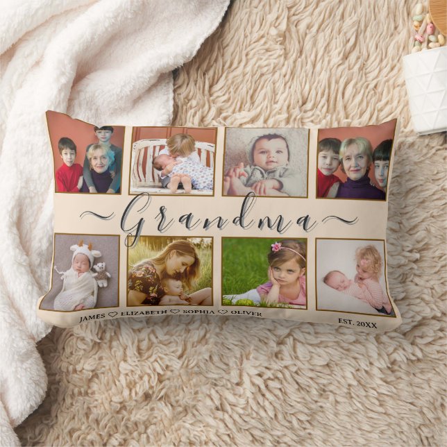 Almofada Lombar Grandma’s 8‑Photo & Names Custom Pillow (Cobertor)