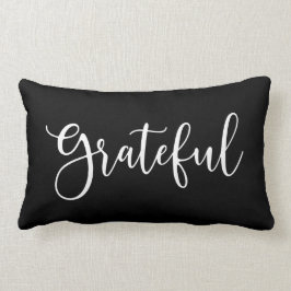 Almofada Lombar Grateful de script preto e branco do outono