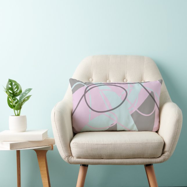 Almofada Lombar Gray / Taupe, Pink and Light Blue Abstract Modern  (Cadeira)