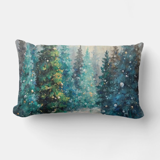 Almofada Lombar Green Christmas Trees Winter Forest (Frente)