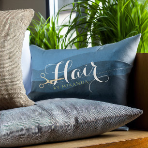 Almofada Lombar Hair Salon Hairstylist Tesoura Azul e Dourada Mode