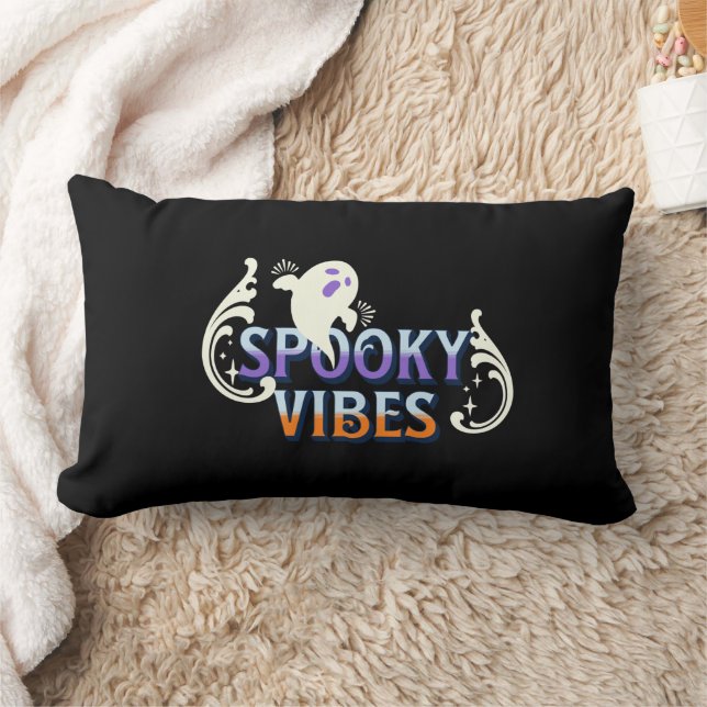 Almofada Lombar Halloween Ghost Spooky Vibes Typografia Lettering (Cobertor)