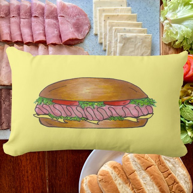 Almofada Lombar Ham e Queijo Deli Sandwich Sub Hoagie Grinder (Ham and cheese hoagie pillow)
