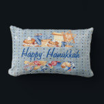 Almofada Lombar Hanukkah Chanukah Menorah Watercolor Padrão Azul<br><div class="desc">Este design foi criado através da arte digital. Pode ser personalizado clicando no botão personalizar e alterando a cor, adicionando um nome, iniciais ou as suas palavras favoritas. Entre em contato comigo em colorflowcreations@gmail.com se você quiser usar este design em outro produto. Compre minha pintura de acrílico abstrato original para...</div>