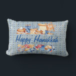 Almofada Lombar Hanukkah Chanukah Menorah Watercolor Padrão Azul<br><div class="desc">Este design foi criado através da arte digital. Pode ser personalizado clicando no botão personalizar e alterando a cor, adicionando um nome, iniciais ou as suas palavras favoritas. Entre em contato comigo em colorflowcreations@gmail.com se você quiser usar este design em outro produto. Compre minha pintura de acrílico abstrato original para...</div>