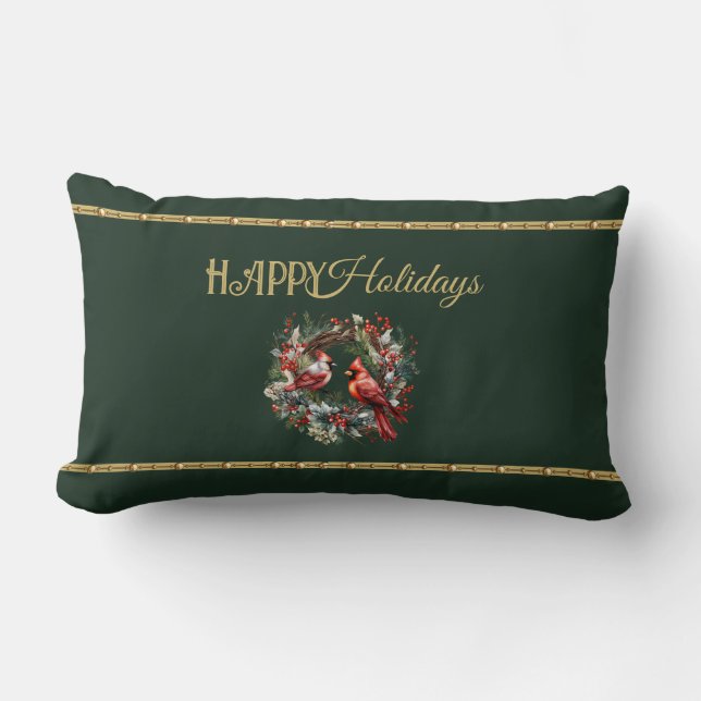 Almofada Lombar Happy Holidays Lumbar Pillow with Cardinal Wreath (Frente)