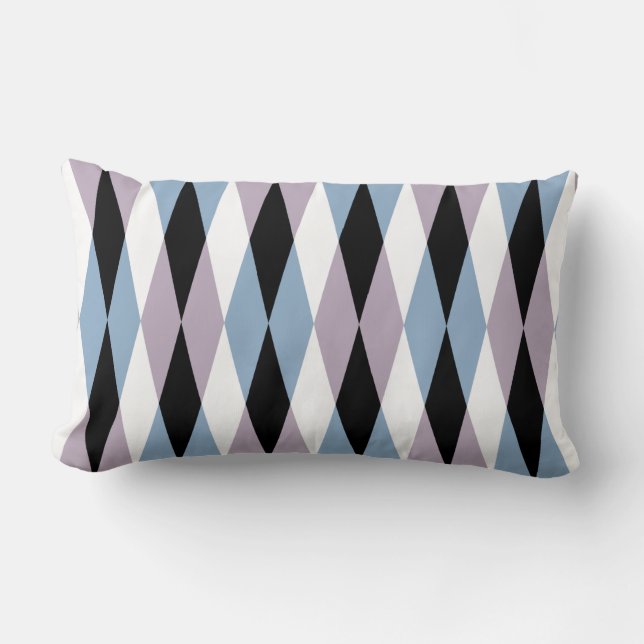 Almofada Lombar Harlequin Diamond Patterno - Blue and Dusty Lilac (Frente)