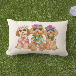 Almofada Lombar Hawaiian Goldendoodle Dogs Flower Lei