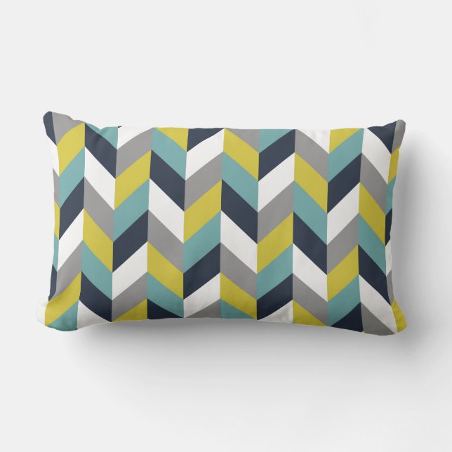 Almofada Lombar Herringbone azul verde cinzento amarelo Chevron do (Frente)