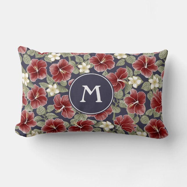 Almofada Lombar Hibiscus e Plumeria - Maroon (Frente)