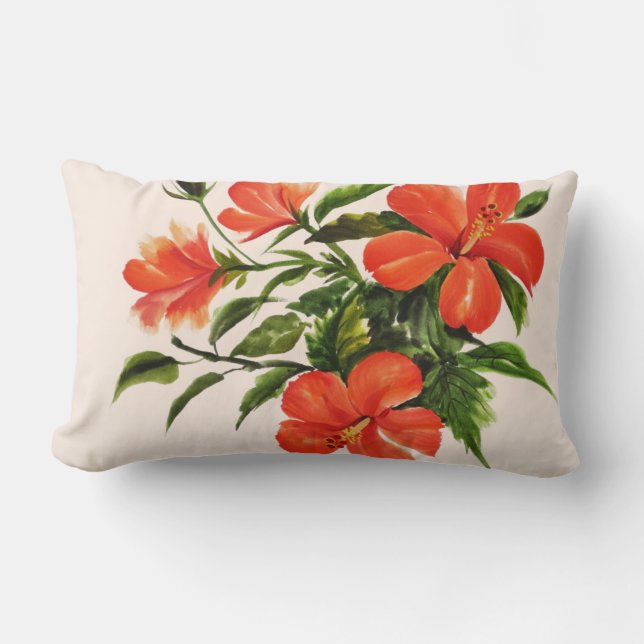 Almofada Lombar Hibiscus vermelho quente (Frente)