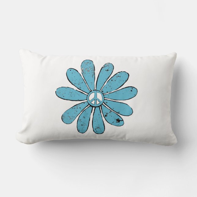 Almofada Lombar Hippie - Sinal de Paz Flor Aqua (Frente)