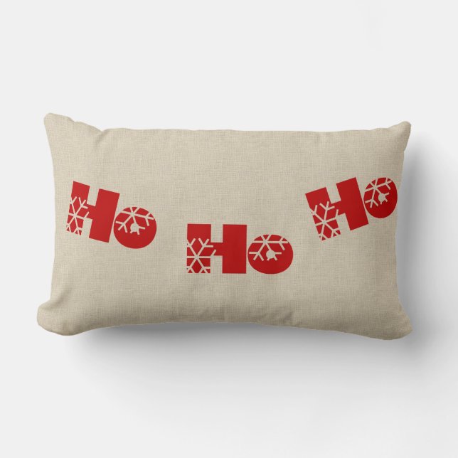 Almofada Lombar Ho Ho Ho Natal Travesseiro Lumbar Burlap (Frente)