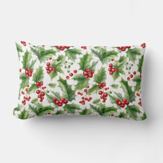 Almofada Lombar Holly De Natal Sai E Berries Vermelhos Sem Costura