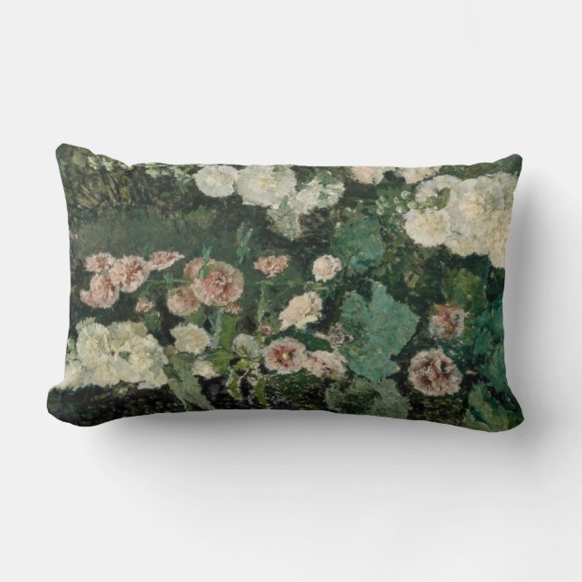 Almofada Lombar Hollyhock Rosa Flowers (por Marià Fortuny) (Frente)