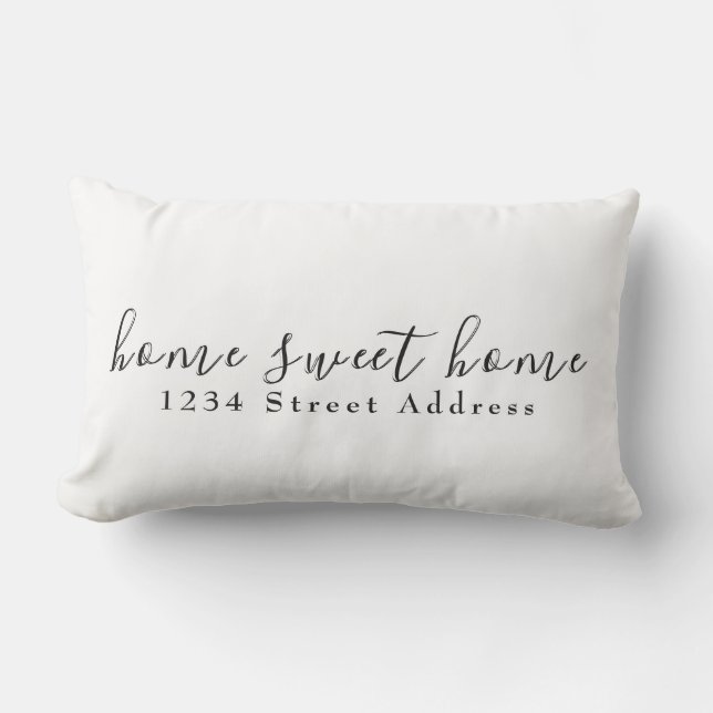 Almofada Lombar Home & Address do Home Sweet | Script | Branco (Frente)