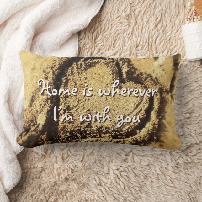 Almofada Lombar Home é Onde Quote Heart Beach Sand Photo Bold (Cobertor)