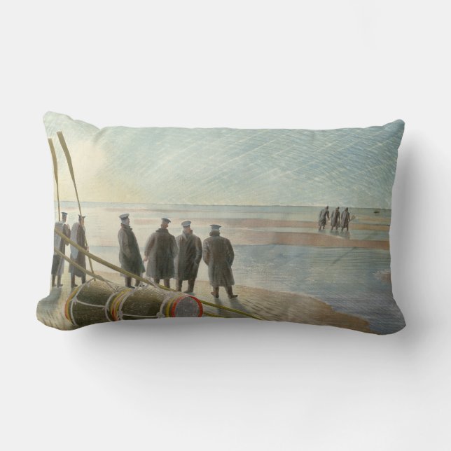 Almofada Lombar Homens na Praia (Trabalho Perigoso em Baixo Lado) (Frente)