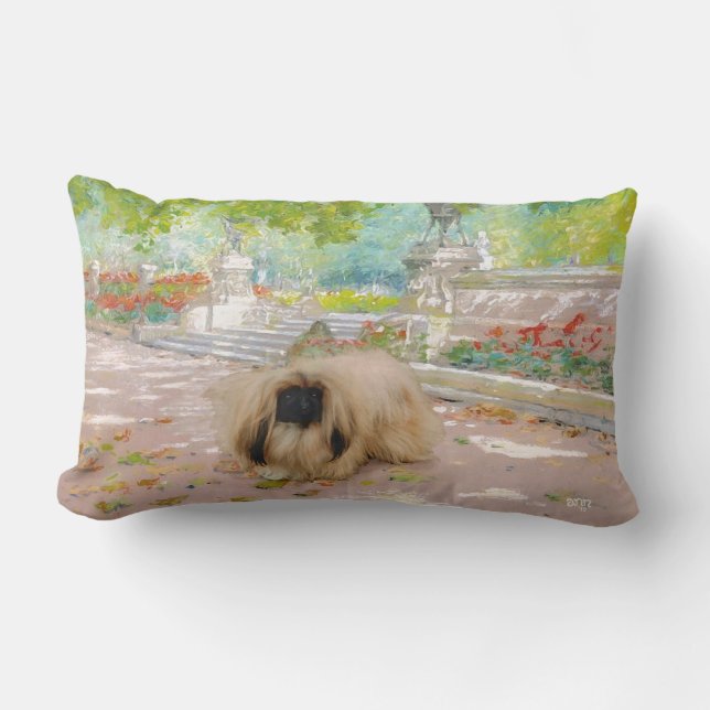 Almofada Lombar Honey Pekingese em Floral Setting (Frente)