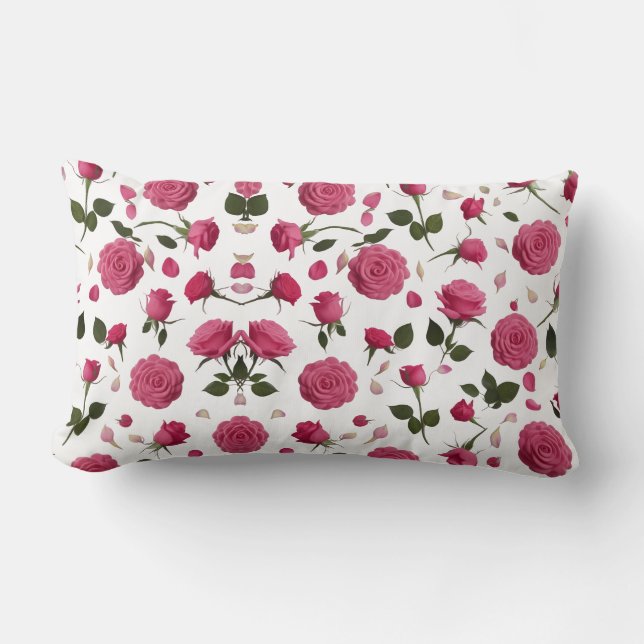 Almofada Lombar Hot Pink 3D Rose Pattern Throw Pillow (Frente)