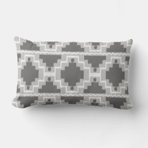 Almofada Lombar Ikat Asteca Tribal - Cinza escuro e claro