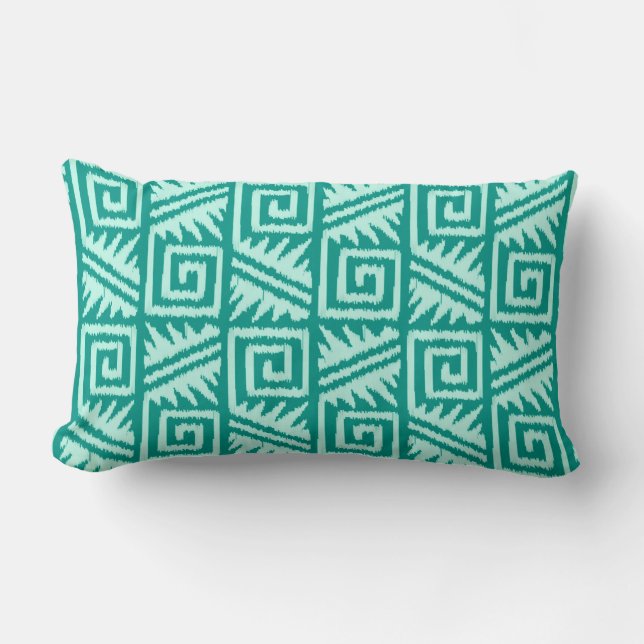 Almofada Lombar Ikat Asteca Tribal - Turquesa e Água (Frente)