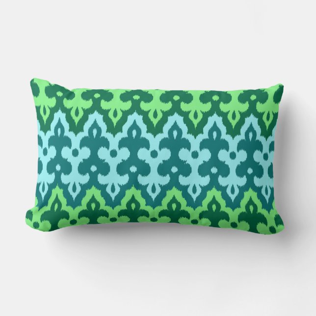 Almofada Lombar Ikat Damask, Turquoise e Jade Green marroquinos (Frente)
