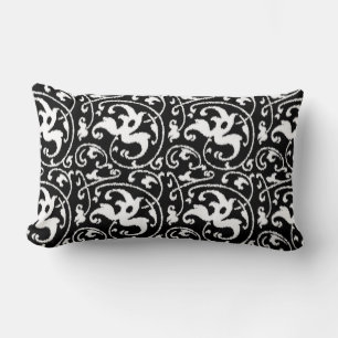 Almofada Lombar Ikat Floral Damask - Preto e Branco