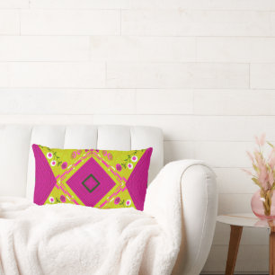 Almofada Lombar Ilustração Bohemian Chintz Mostard Fuchsia Kale