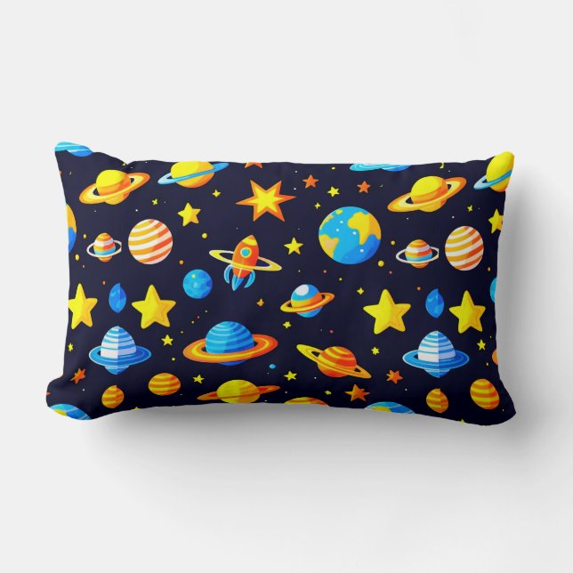 Almofada Lombar Ilustração Colorida do Tema Espacial Com Planetas (Frente)
