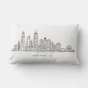 Almofada Lombar Ilustração da paisagem urbana de Chicago IL