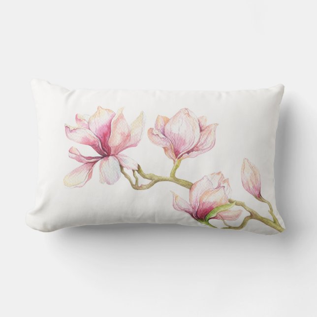 Almofada Lombar Ilustração das Aquarelas da Magnolia Rosa (Frente)