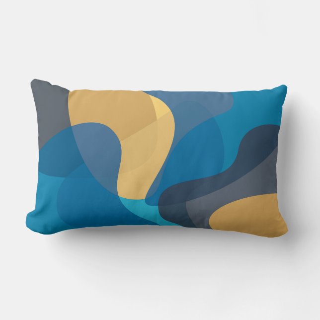 Almofada Lombar Ilustração de onda urbana azul, amarela, legal, mo (Frente)