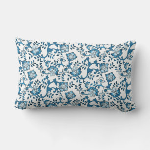 Almofada Lombar Ilustração de Padrão Floral Azul Vintage