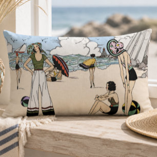Almofada Lombar Ilustração de Praia Art Déco Vintage dos Anos 20 C