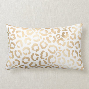 Almofada Lombar Impressão Animal Leopardo Branco Dourado Elegante