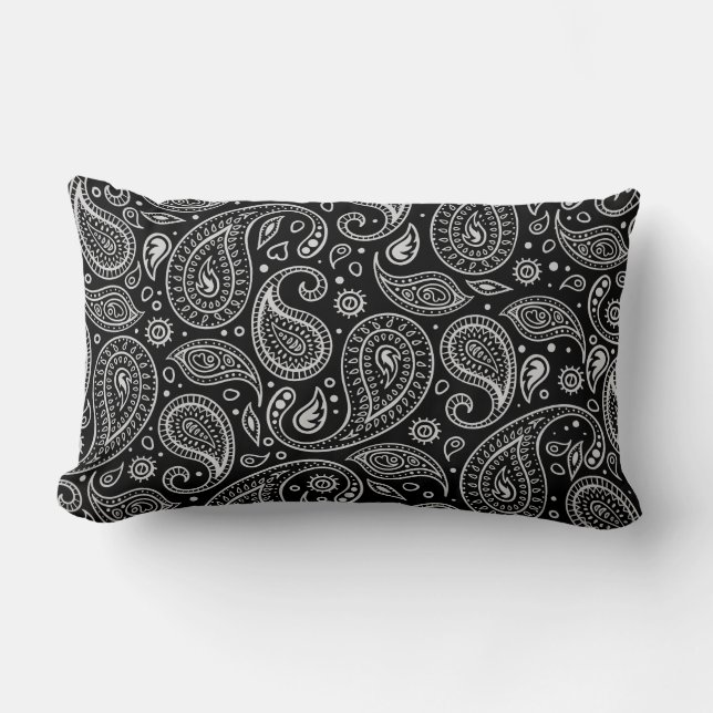Almofada Lombar Impressão de Paisley Simples Preto e Branco (Frente)