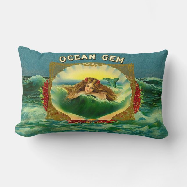 Almofada Lombar Impressão de rótulo de charuto da sereia Ocean Gem (Frente)