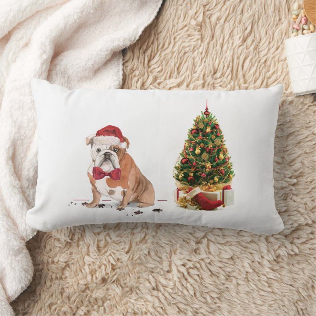 Almofada Lombar Inglês Buldogue Engraçado Cachorro de Natal com Ár (Cobertor)