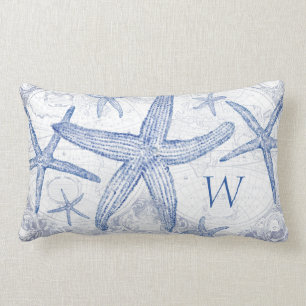 Almofada Lombar Inicial Monogrammed do mapa azul litoral da