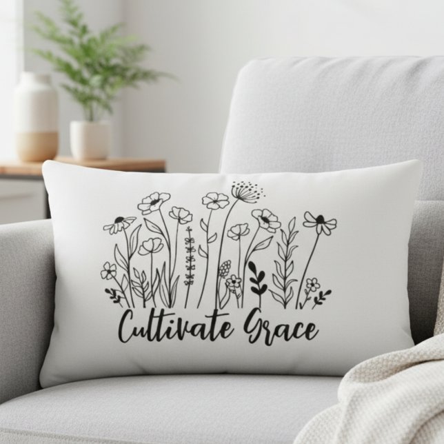 Almofada Lombar Inspirational Throw Pillow - Cultivate Grace Flora (Inspirational lumbar pillow)
